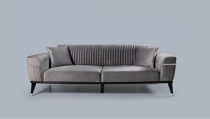 Sofagarnitur 3+3+1 Sitzer Sofa Sofas Sessel Stoff Holz Graue Couchen