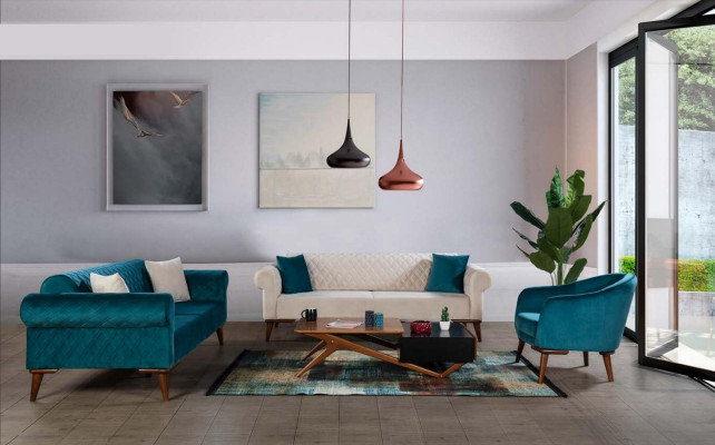 Turkis Dreisitzer Couch Elegante Sofa Wohnzimmer Sitzmöbel Samt