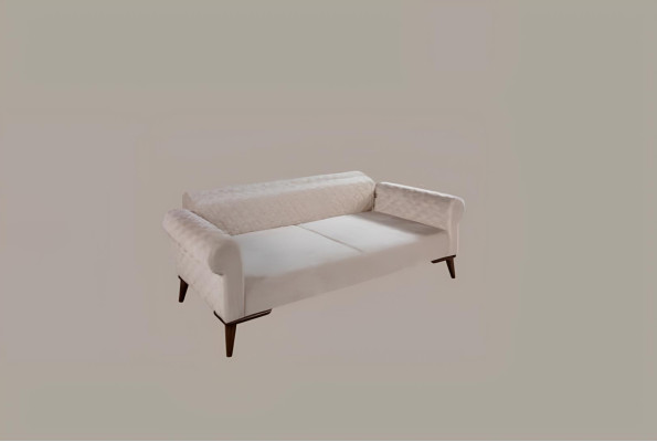 Beige Dreisitzer Couch Elegante Sofa Sitzmöbel Wohnzimmer Samt