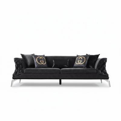 Sofa 3 Sitz Polster Möbel Dreisitzer  Couchen schwarz Holz mit Metall