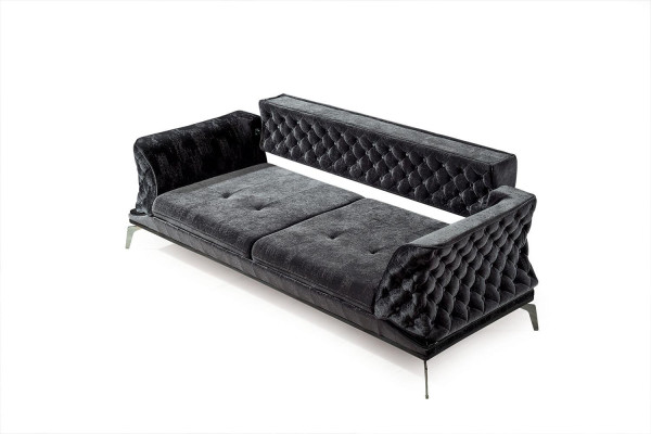 Schwarze Couch Sofa Garnitur 3+1 Sitz Chesterfield Wohnzimmer Polster