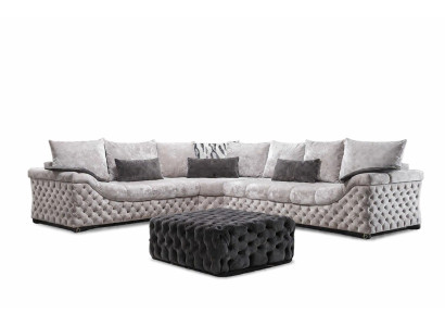 Ecksofa Beige Design Couch Holz mit Textil Wohnzimmer L Form Sofas Neu