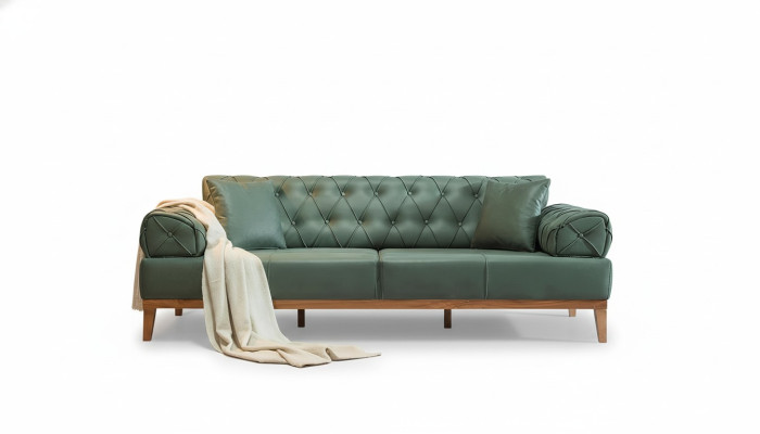 Chesterfield Sofa 3 Sitz Couchen Dreisitzer Grün Neu Textil Holz 220cm