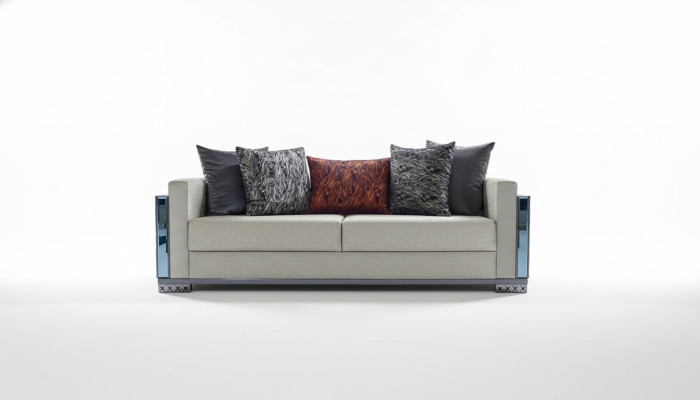 Dreisitzer Luxus Sofa 3 Sitz Sofas Sitz Design braun Metall mit Textil