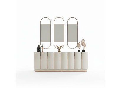 Wohnzimmer Anrichte weiß Spiegel Material Holz mit Metall Stil Modern