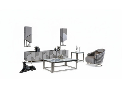 Set TV-Ständer Sessel Couchtisch Beistelltisch Wohnzimmer 4tlg grau neu