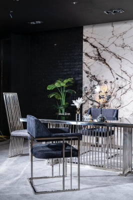 Esszimmer Stuhl grau Luxus stuhl Metall mit Textil Stühle Stil Modern
