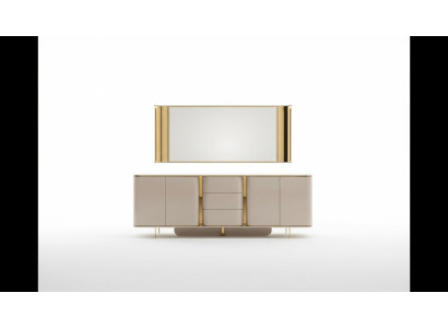 Wohnzimmer Anrichte Spiegel Material Holz mit Metall Stil Modern Beige