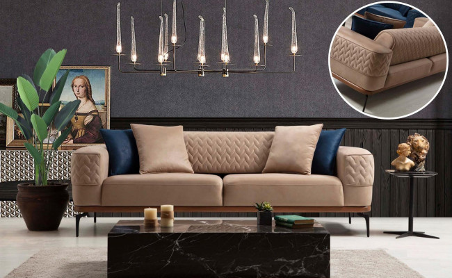 Luxus Sofa Design Dreisitzer Moderne Couch Taupe Couchen Möbel Polster Loft Neu
