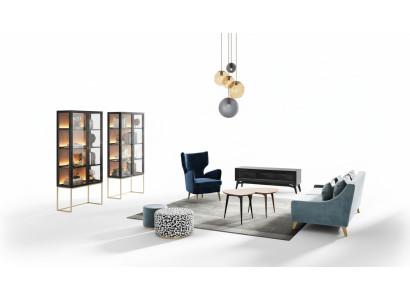 Garnitur Wohnzimmer Sofa Sessel Vitrine Hocker rtv Couchtisch Set Gruppe 9tlg