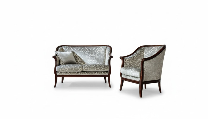 Zweisitzer Luxus Sofa 2 Sitzer Stoff Grau Wohnzimmer Klassische Polyester Braun