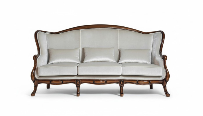 Dreisitzer Sofa 3 Sitzer Luxus Stoff Grau Wohnzimmer Klassische Möbel Braun Neu