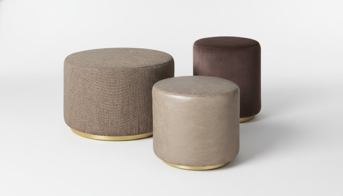 Gruppe Hocker Fußhocker Polyester Wohnzimmer Sitz Stoff Beige Luxus Sitzer 3tlg