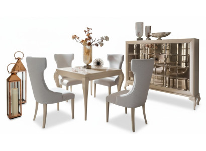 Esszimmer Esstisch Stuhl Essgruppe Essecke Stühle Luxus Weiß Kommode Set 6tlg