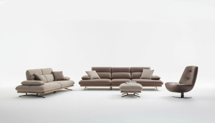Sofagarnitur Sofa 4+3+1 Sitzer Sessel Luxus Kunstleder Braun Gruppe