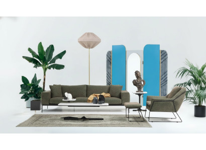 Moderne Grüne Sofagarnitur Zweisitzer Sessel Stoffmöbel Grau Luxus Set
