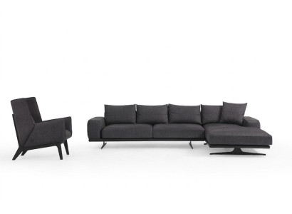 Ecksofa L-Form Sessel Sofa Wohnzimmer Grau Modern Stoff Sofas Sitzer