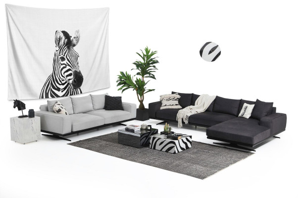 Sofagarnitur Sofa 2 Sitzer Sessel Zweisitzer Grau Modern Stoff Set