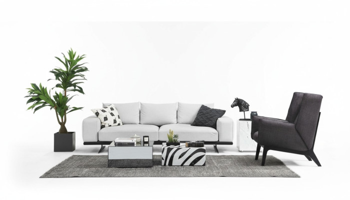 Sofagarnitur Sofa 2 Sitzer Sessel Zweisitzer Grau Modern Stoff Set