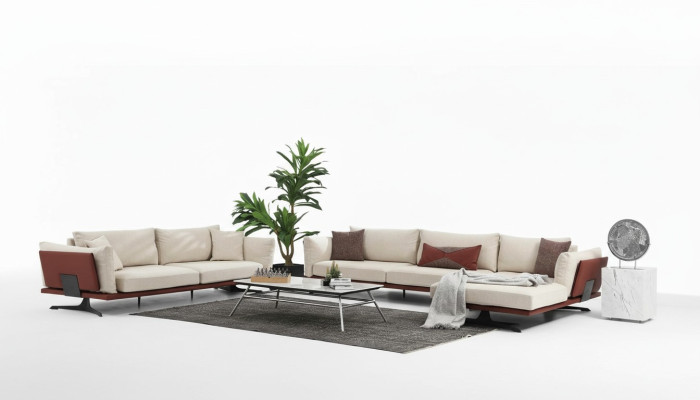 Sofagarnitur Ecksofa L-Form 3 Sitzer Beige Modern Stoff Sofas Set Eck