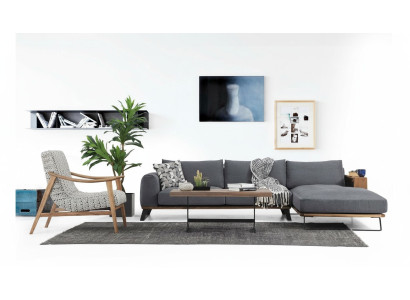 Wohnzimmer Ecksofa L-Form Sofagarnitur Stoff Grau Modern Design