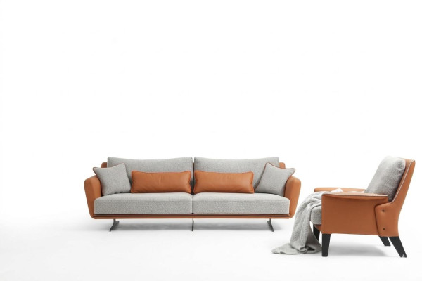 Sofagarnitur 31 Sitzer Wohnzimmer Sofa Orange Stoff Sessel Dreisitzer