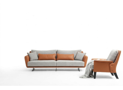 Sofagarnitur 31 Sitzer Wohnzimmer Sofa Orange Stoff Sessel Dreisitzer