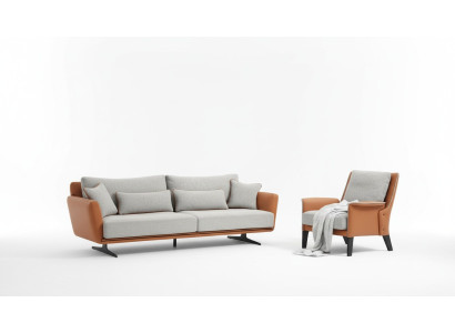 Sofagarnitur 21 Sitzer Wohnzimmer Sofa Orange Stoff Sessel Zweisitzer