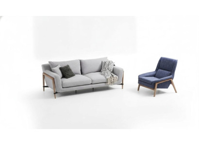 Sofagarnitur 3 Sitzer Sessel Dreisitzer Stoff Sofas Modern Design Grau