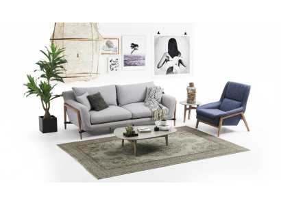 Sofagarnitur 2 Sitzer Sessel Zweisitzer Stoff Sofas Modern Design Grau