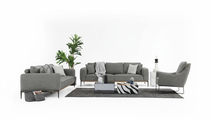 Komplette Couchgarnitur Sofagarnitur Sofa 321 Sitzer Stoff Set Grau