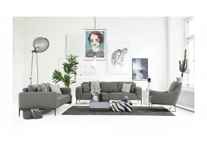 Sofagarnitur 221 Sitzer Sofa Modern Stoff Set Grau Gruppe Wohnzimmer