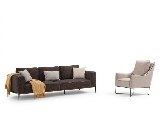 Sofagarnitur 3 Sitzer Sessel Dreisitzer Grau Stoff Sofas Modern Design