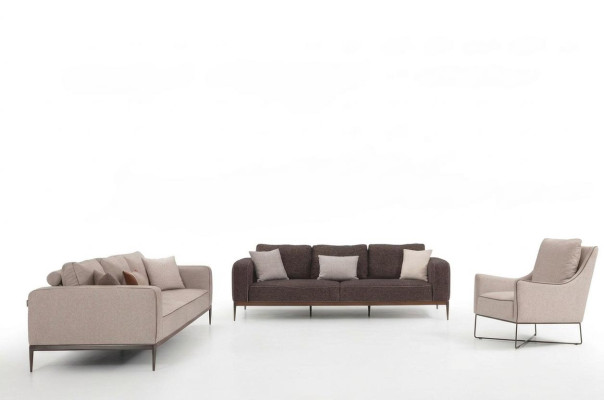 Komplette Couchgarnitur Sofagarnitur Sofa 321 Sitzer Stoff Set Beige