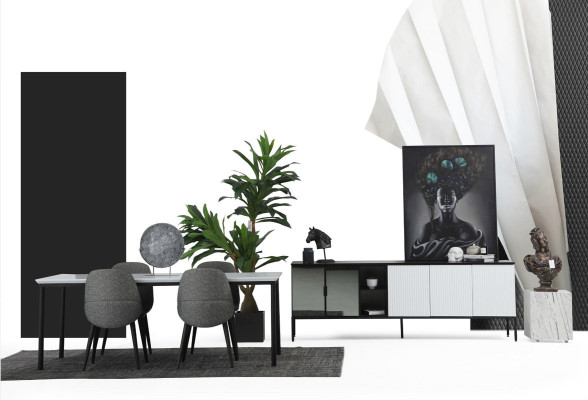 Esszimmer Gruppe Esstisch Stühle Tisch Holz Set 7tlg Grau Modern Set