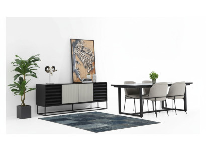 Essecke Essgruppe Esszimmer Esstisch Stühle 6tlg Holz Schwarz Set Neu