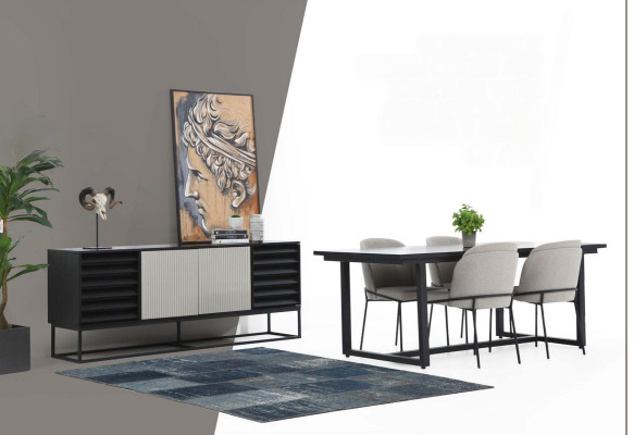 Essecke Essgruppe Esszimmer Esstisch Stühle 7tlg Holz Grau Set Neu 