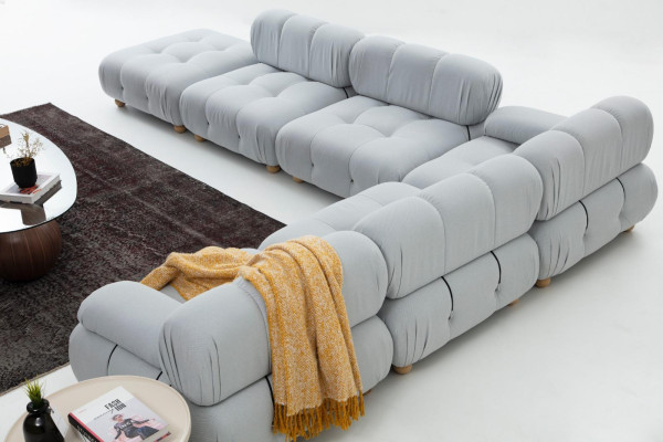Ecksofa Sofa Stoff Wohnzimmer Sofas Eck Grau Modern Polyester Design