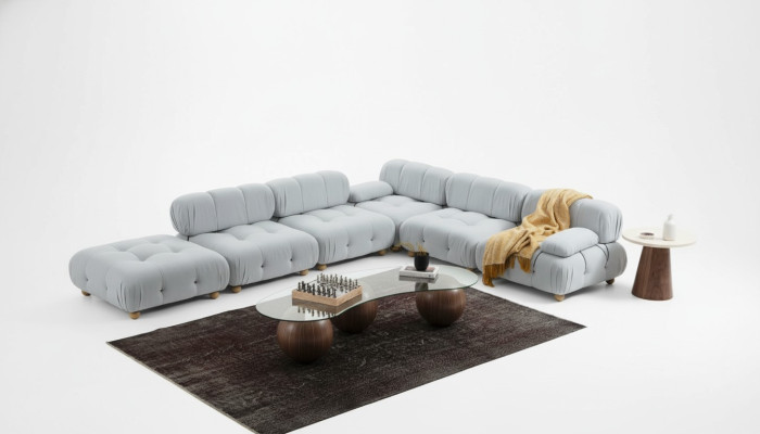 Ecksofa Sofa Stoff Wohnzimmer Sofas Eck Grau Modern Polyester Design