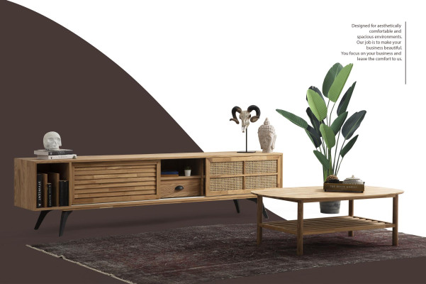 TV Ständer RTV Lowboard Couchtisch Braun Holz Modern Wohnzimmer Set