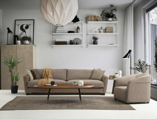 Modern Sofagarnitur Set 331 Sitzer Sessel Dreisitzer Modern Stoff Beige Set 3tlg