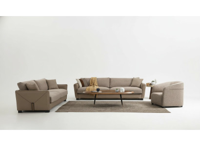 Modern Sofagarnitur Set 331 Sitzer Sessel Dreisitzer Modern Stoff Beige Set 3tlg