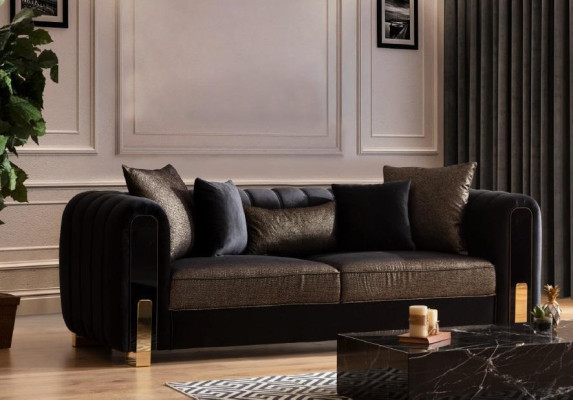 Sofa Dreisitzer Dreisitzer Modern Stoff Schwarz Sofas Design Wohnzimmer