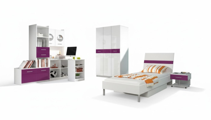 Lila Schlafzimmer Jugendzimmer Set Modern Kleiderschrank Tisch 5tlg.