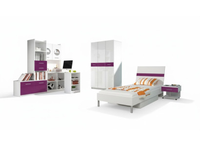 Lila Schlafzimmer Jugendzimmer Set Modern Kleiderschrank Tisch 5tlg.