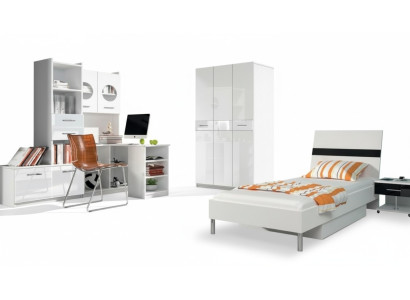 Weißes Kinderzimmer Set Schrank Kommode Tisch Holz Hochglanz 5tlg.