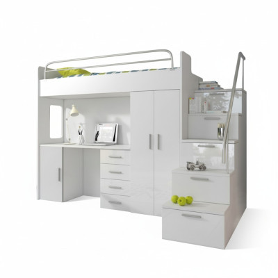 Kinderzimmer Doppelstockbett Weiß Tisch Schrank Multifunktion Etagen Hochbett
