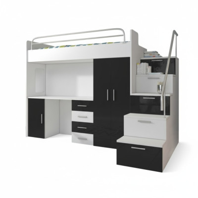 Doppelstockbett Schwarz Tisch Schrank Multifunktion Etagen Hochbett Kinderzimmer