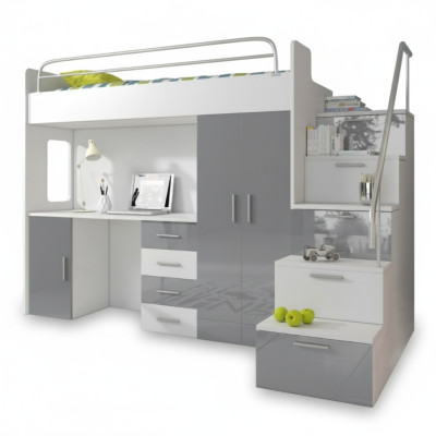 Doppelstockbett Grau Tisch Schrank Multifunktion Etagen Hochbett Kinderzimmer