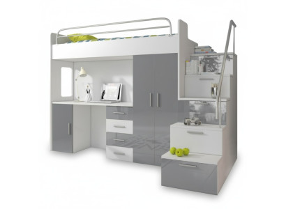 Doppelstockbett Grau Tisch Schrank Multifunktion Etagen Hochbett Kinderzimmer